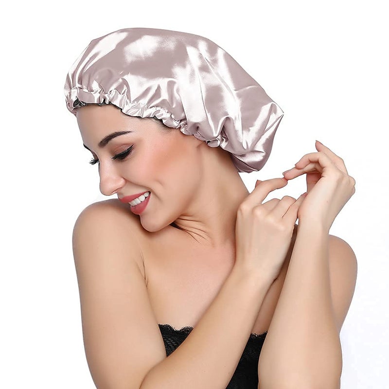 ELIHAIR قبعة النوم الساتانية القابلة للتعديل من ELIHAIR بونيت بقماش حريري مزدوج الطبقة باللون الشمبانيا/الرمادي - Image 5